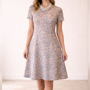 Lularoe Carly Tan & Blue-Gray Floral Print Pocketed Swing Dress sz XXS #997